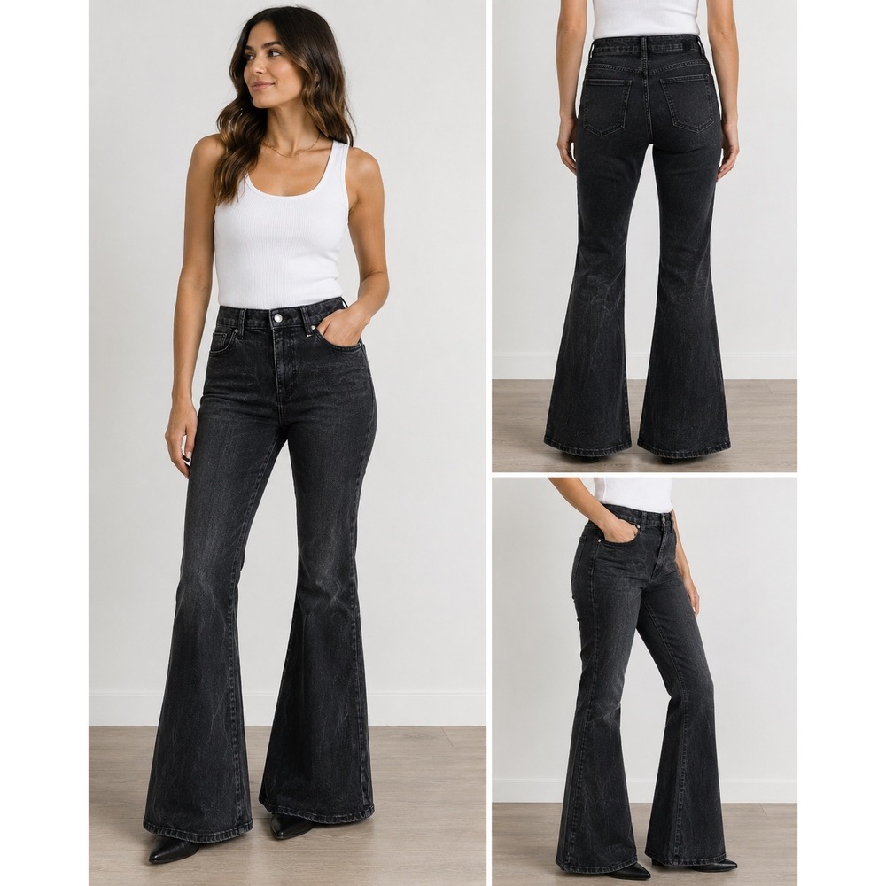 Elizabeth and James High Rise Flare Jeans Faded Black Size 10/30 Organic Cotton